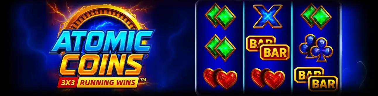La machine à sous classique 3x3 Atomic Coins, avec des symboles traditionnels comme BAR, cœurs et diamants, offrant une expérience de jeu rétro sur casino770.