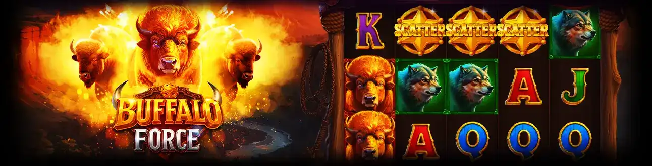 La puissance de la nature se déchaîne dans la machine à sous Buffalo Force, avec des bisons et des loups sauvages. Jouez à ce jeu sur casino770.