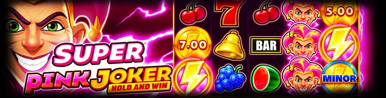 La machine à sous vibrante Super Pink Joker Hold and Win, avec des jokers, des fruits et des éclairs pour des gains électrisants sur la plateforme casino770.